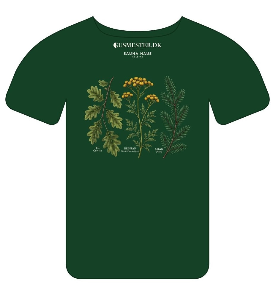 Herbal Sauna T-shirt – Mørkegrøn med logoer